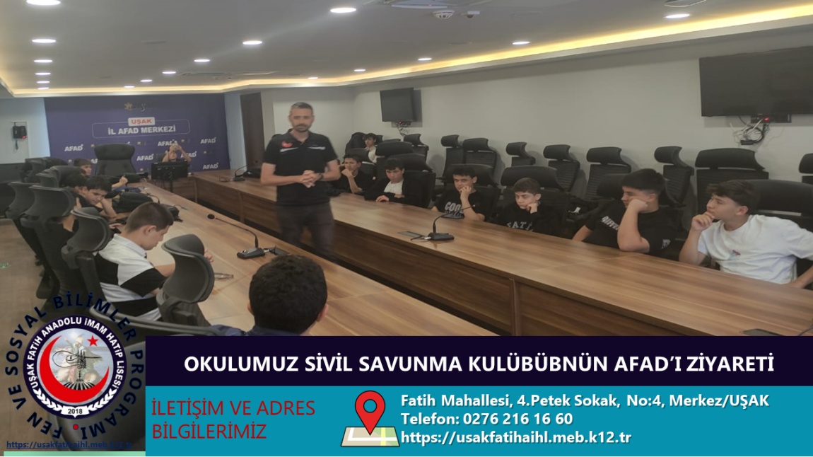 OKULUMUZ SİVİL SAVUNMA KULÜBÜ ÖĞRENCİLERİ SOSYAL SORUMLULUK PROJESİ KAPSAMINDA İL AFET VE ACİL DURUM MÜDÜRLÜĞÜNÜ ZİYARET ETTİLER